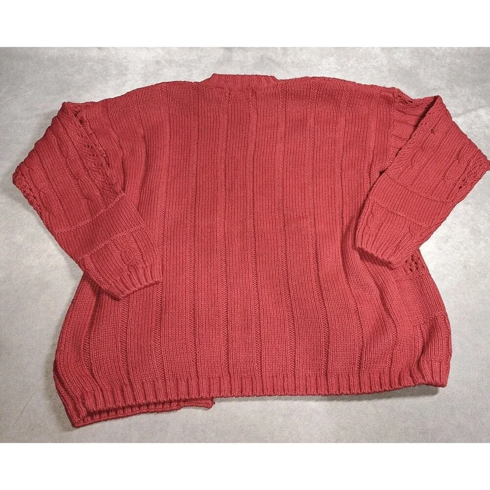 Vintage Cabin Creek Red Size Large Knit Cardigan 90s Cabincore Shoulder Pads